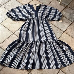 Taylor Navy and White Polka Dot Trim Dress NWT